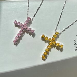 S925 Silver Heart-shaped CZ Cross Necklace