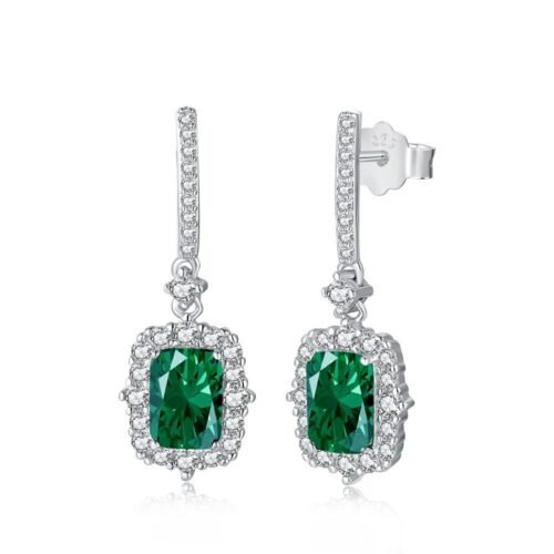 S925 Silver Lab Sapphire Emerald Ruby Dangle Earrings