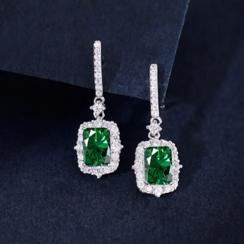 S925 Silver Lab Sapphire Emerald Ruby Dangle Earrings