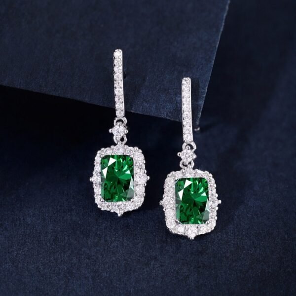 S925 Silver Lab Sapphire Emerald Ruby Dangle Earrings