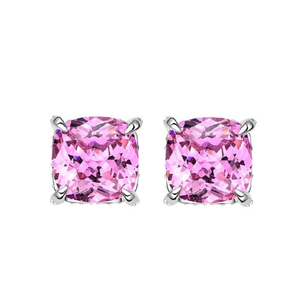 S925 Silver Pink Cubic Zirconia Stud Earrings Gifts Jewelry