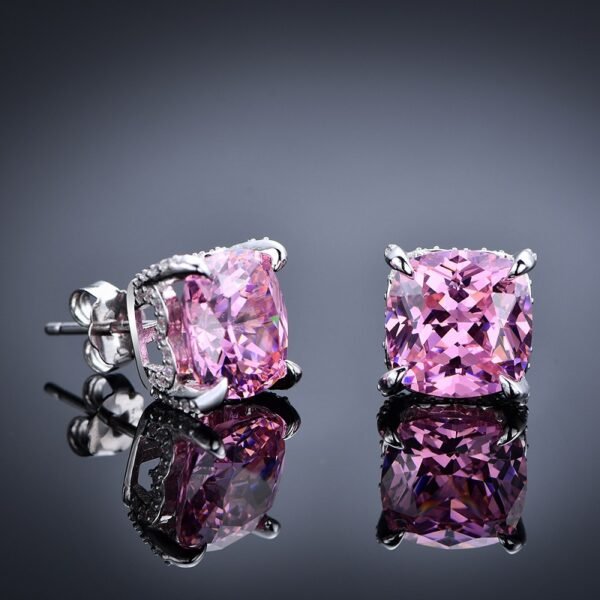 S925 Silver Pink Cubic Zirconia Stud Earrings Gifts Jewelry