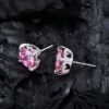 S925 Silver Pink Cubic Zirconia Stud Earrings Gifts Jewelry