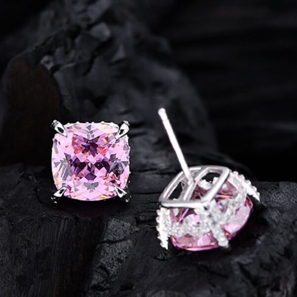 S925 Silver Pink Cubic Zirconia Stud Earrings Gifts Jewelry