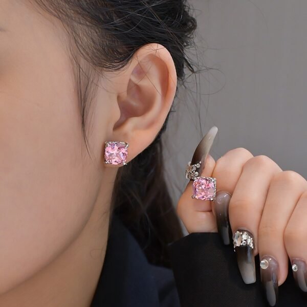 S925 Silver Pink Cubic Zirconia Stud Earrings Gifts Jewelry