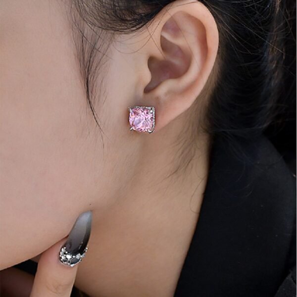 S925 Silver Pink Cubic Zirconia Stud Earrings Gifts Jewelry