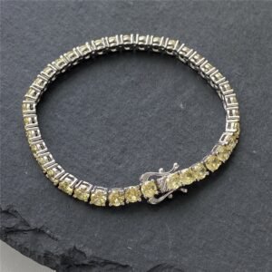 S925 Silver Yellow Round Zirconia Tennis Bracelet