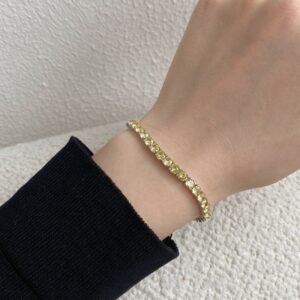 S925 Silver Yellow Round Zirconia Tennis Bracelet