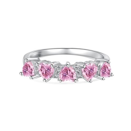 S925 Sweet Fashion Pink Heart Cubic Zirconia Ring