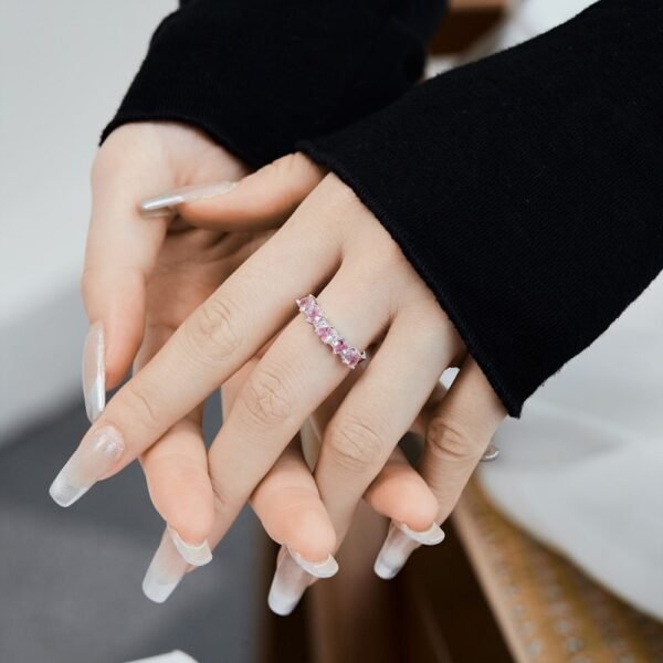S925 Sweet Fashion Pink Heart Cubic Zirconia Ring