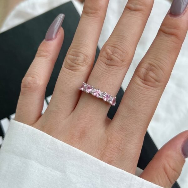 S925 Sweet Fashion Pink Heart Cubic Zirconia Ring