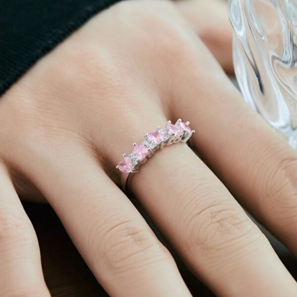 S925 Sweet Fashion Pink Heart Cubic Zirconia Ring