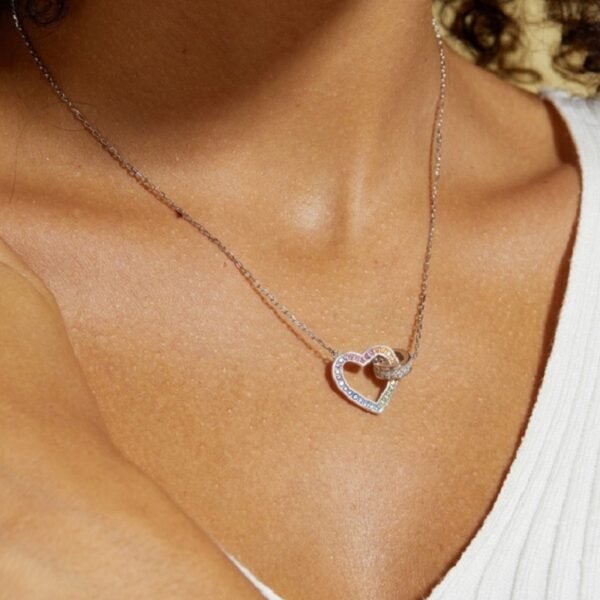 S925 Sweet Heart Rainbow Cubic Zirconia Necklace