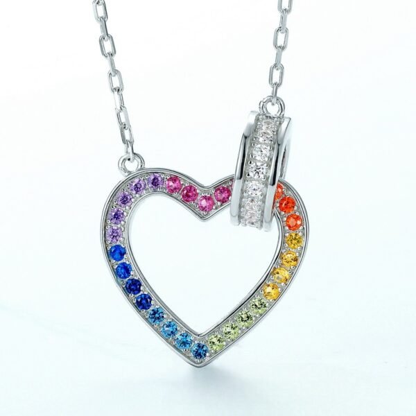 S925 Sweet Heart Rainbow Cubic Zirconia Necklace