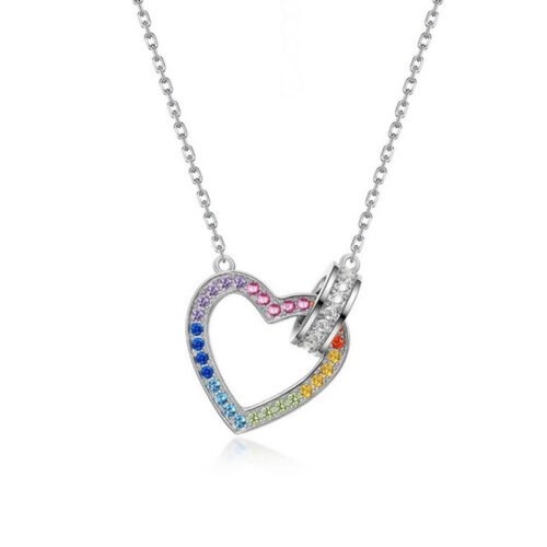 S925 Sweet Heart Rainbow Cubic Zirconia Necklace