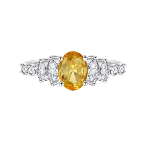 S925 Unique Oval Yellow Cubic Zirconia Pave Ring