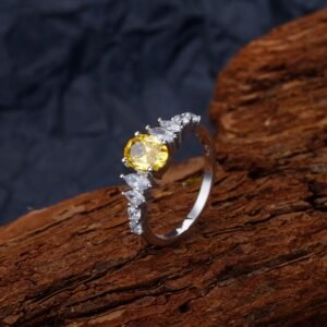 S925 Unique Oval Yellow Cubic Zirconia Pave Ring