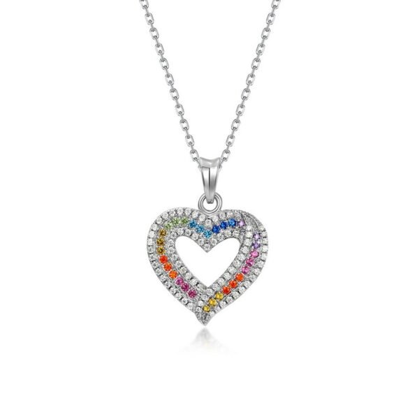 S925 Unique design Heart Rainbow CZ Necklace