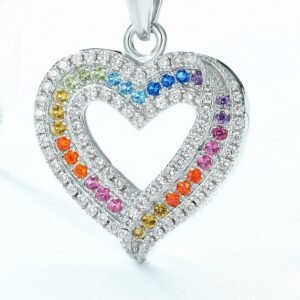 S925 Unique design Heart Rainbow CZ Necklace