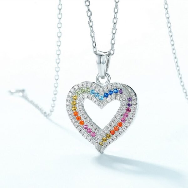 S925 Unique design Heart Rainbow CZ Necklace