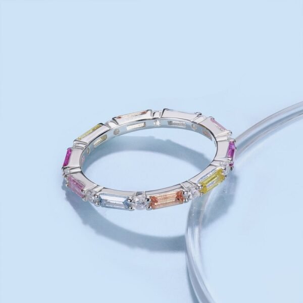 Share Prongs Emerald Cut Rainbow Cubic Zirconia Band