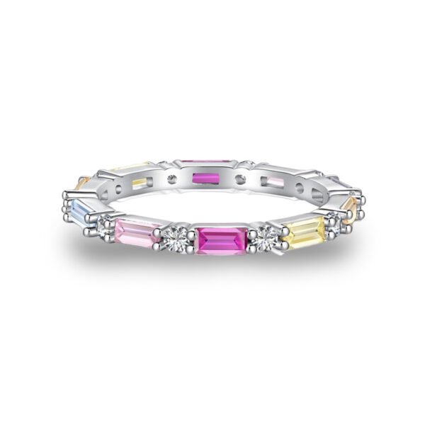 Share Prongs Emerald Cut Rainbow Cubic Zirconia Band