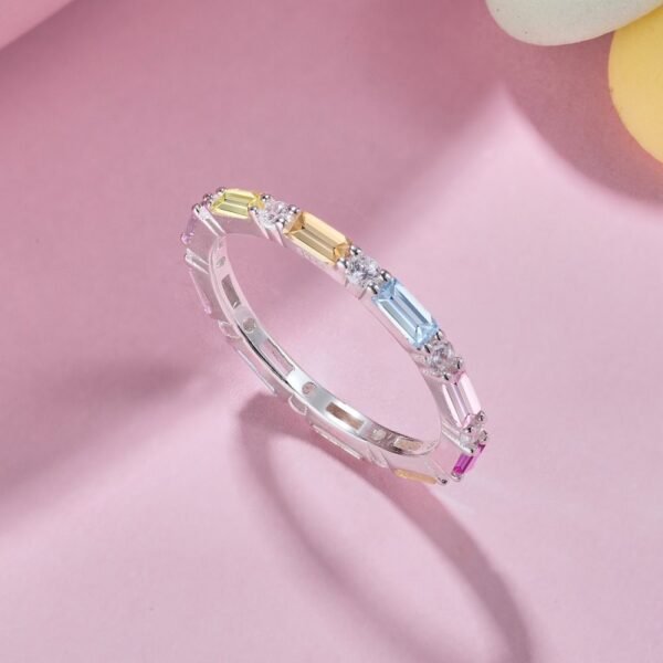 Share Prongs Emerald Cut Rainbow Cubic Zirconia Band