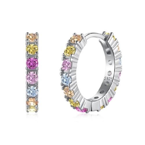 Shiny Round Rainbow Cubic Zirconia Hoop Earrings