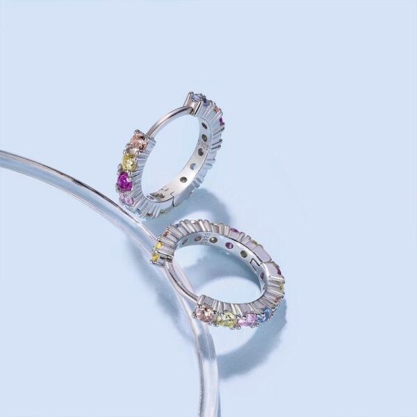 Shiny Round Rainbow Cubic Zirconia Hoop Earrings
