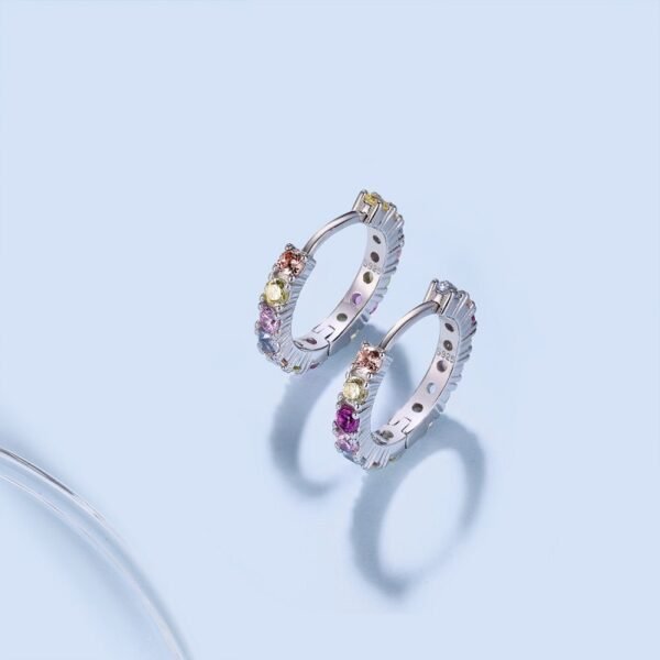 Shiny Round Rainbow Cubic Zirconia Hoop Earrings