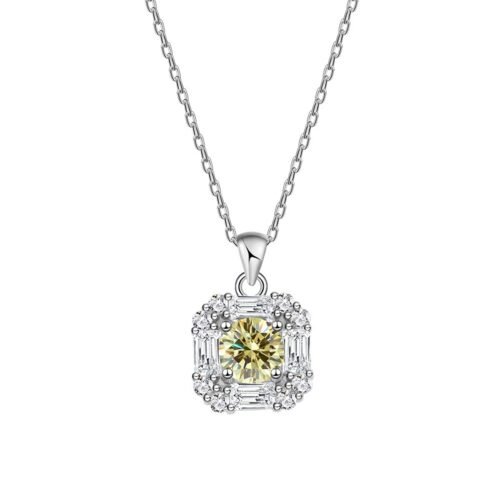 Square Halo Round Cubic Zirconia S925 Necklace