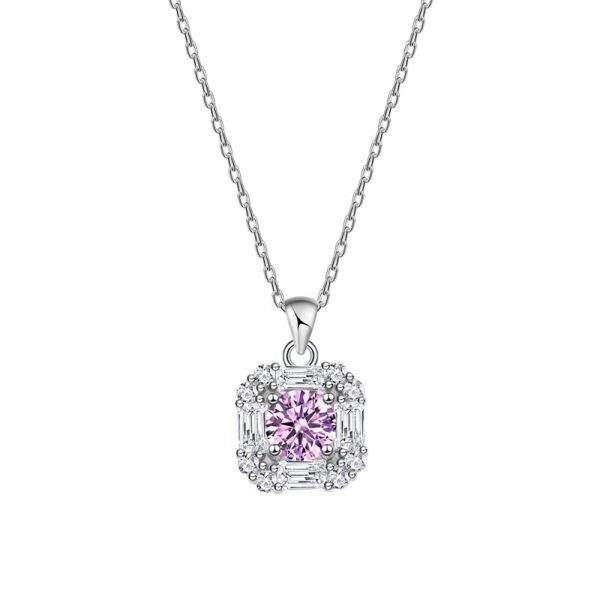 Square Halo Round Cubic Zirconia S925 Necklace