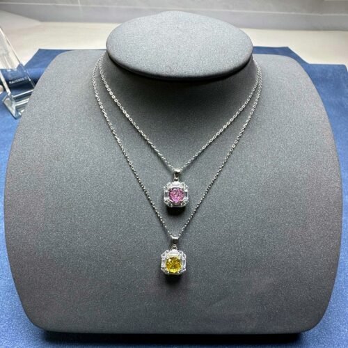 Square Halo Round Cubic Zirconia S925 Necklace
