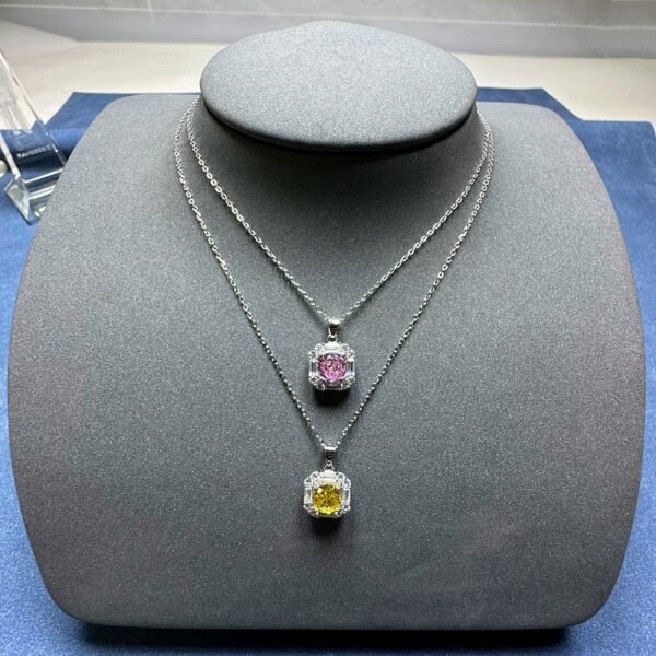 Square Halo Round Cubic Zirconia S925 Necklace