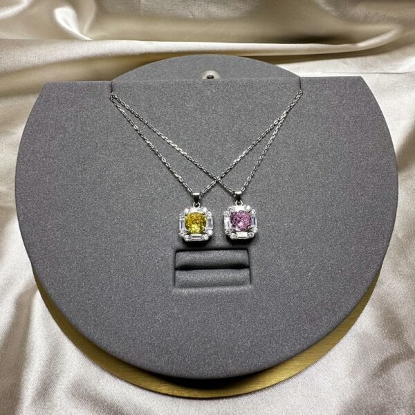 Square Halo Round Cubic Zirconia S925 Necklace