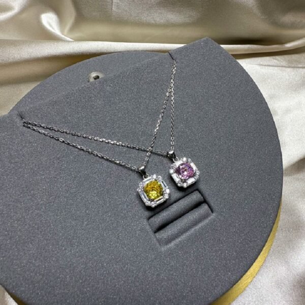 Square Halo Round Cubic Zirconia S925 Necklace