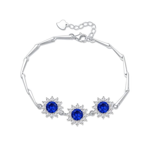 Sunflower Shaped Blue Round CZ S925 Bracelet