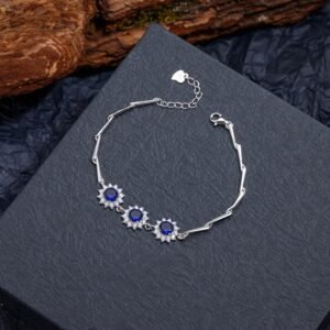 Sunflower Shaped Blue Round CZ S925 Bracelet