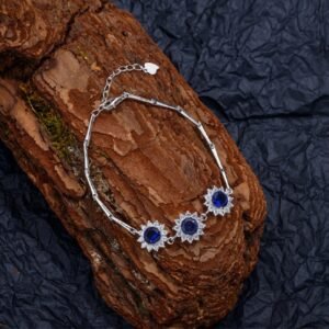 Sunflower Shaped Blue Round CZ S925 Bracelet