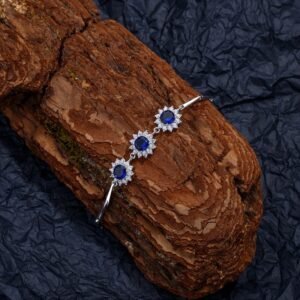 Sunflower Shaped Blue Round CZ S925 Bracelet