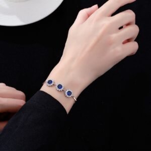 Sunflower Shaped Blue Round CZ S925 Bracelet