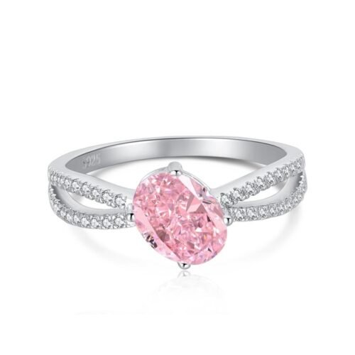 Sweet Fashion Oval Pink CZ Pave Ring in Sterling Silver