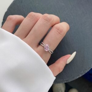 Sweet Fashion Oval Pink CZ Pave Ring in Sterling Silver