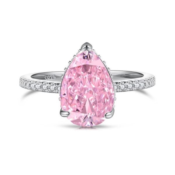 Sweet Pear Shape Pink CZ Pave Ring in Sterling Silver