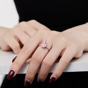 Sweet Pear Shape Pink CZ Pave Ring in Sterling Silver