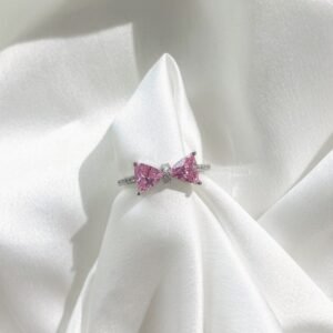 Sweet Pink Bow Tie Cubic Zirconia S925 Pave Ring