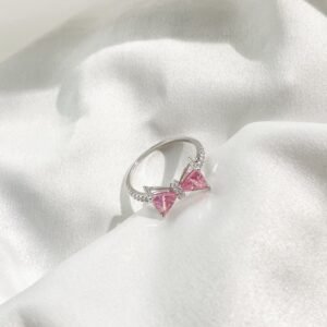 Sweet Pink Bow Tie Cubic Zirconia S925 Pave Ring