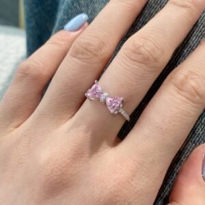 Sweet Pink Bow Tie Cubic Zirconia S925 Pave Ring