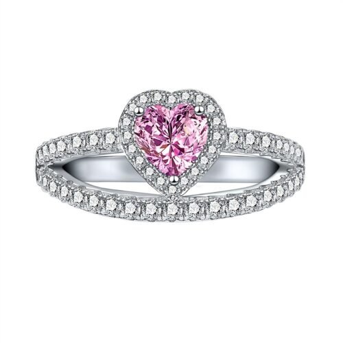 Sweet S925 Halo 5x5mm Pink Heart CZ Ring