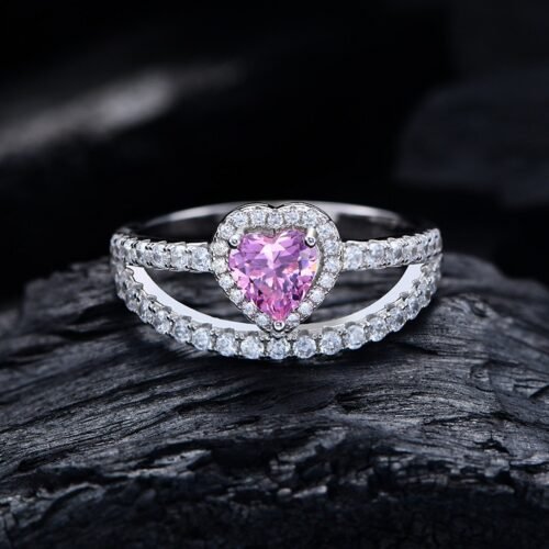 Sweet S925 Halo 5x5mm Pink Heart CZ Ring